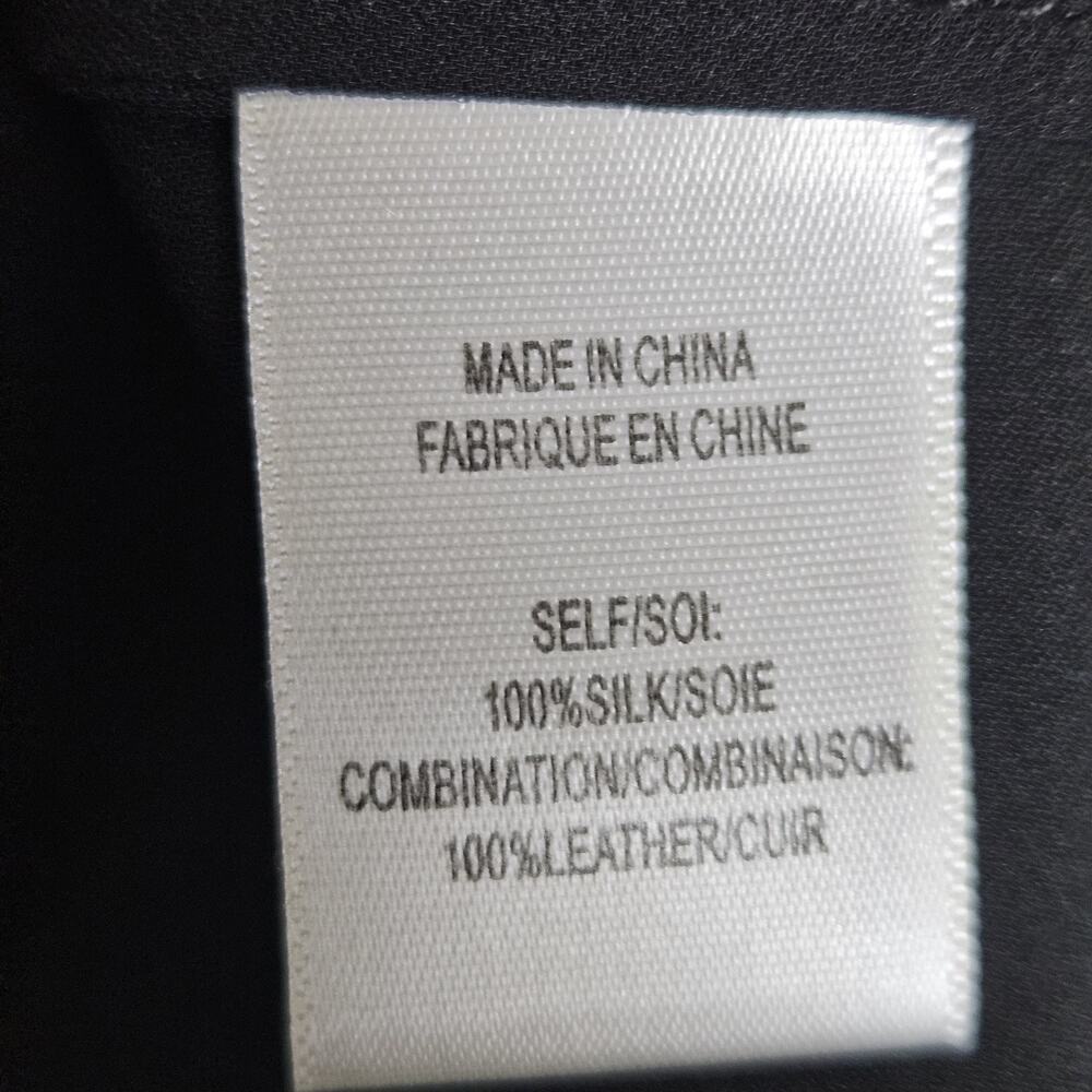 Haute Hippie 100% Silk Blouse S Leather Trim Tuxedo Pintuck Black Sheer Luxury - Picture 14 of 16